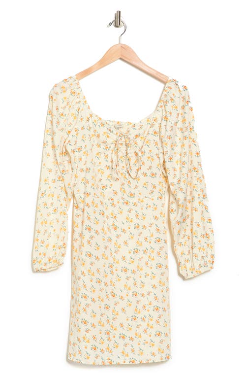 Tash And Sophie Printed Long Puff Sleeve A-line Dress In Ivory/multi
