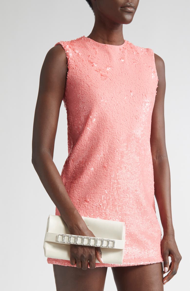 Jimmy Choo Kya Crystal Embellished Leather Clutch, Alternate, color, Latte/ Crystal