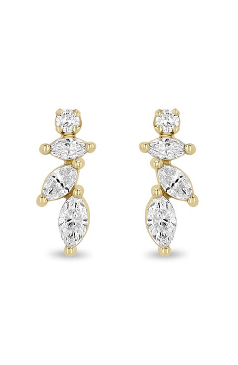 14K Gold Marquise Diamond Stud Earrings