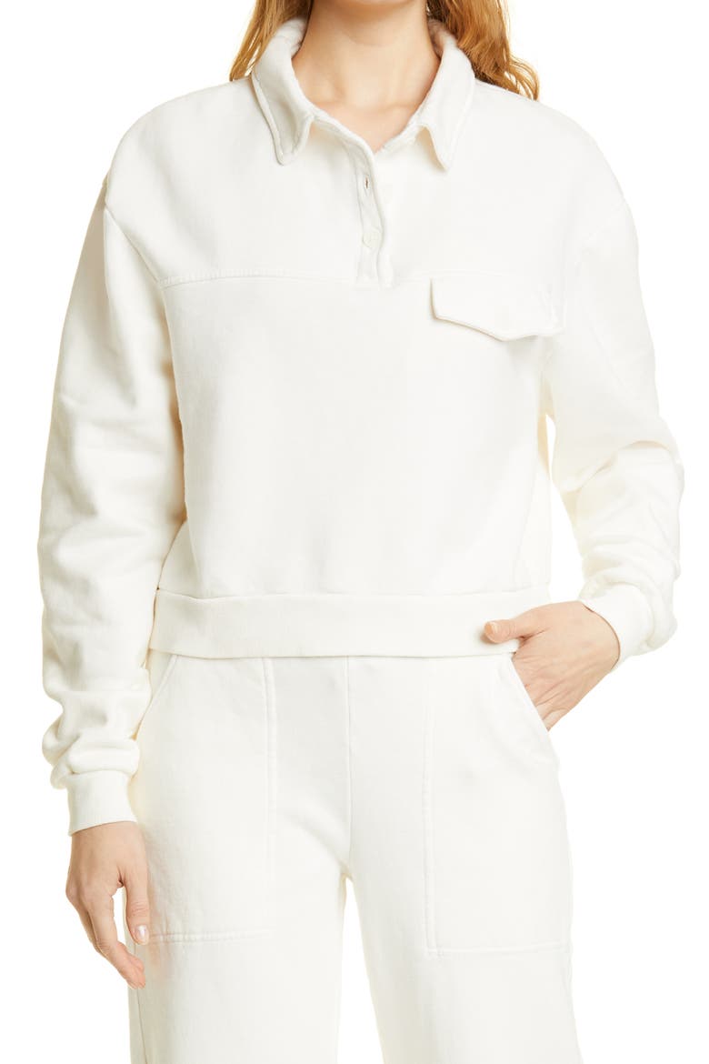 Cotton French Terry Polo Sweatshirt, Main, color, LIGHT SHELL