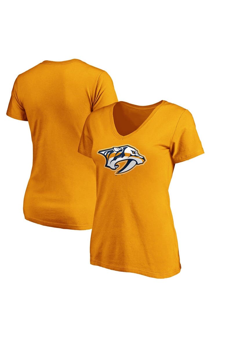 Women's Fanatics Branded Gold Nashville Predators Primary Logo V-Neck T-Shirt, Main, color, Gold