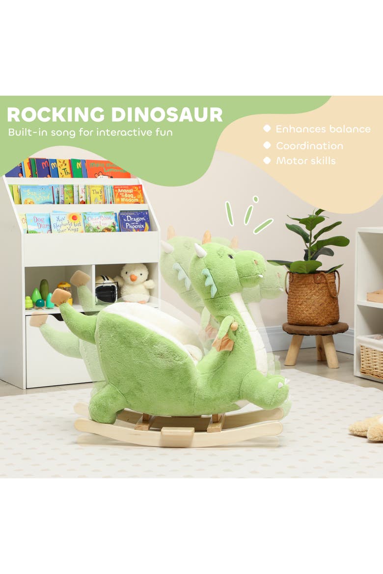 Baby Rocking Horse Ride Dinosaur Kids Ride On Toy with Realistic Sound and Safety Belt Plush Animal Rocker for Kids, Alternate, color, Green
