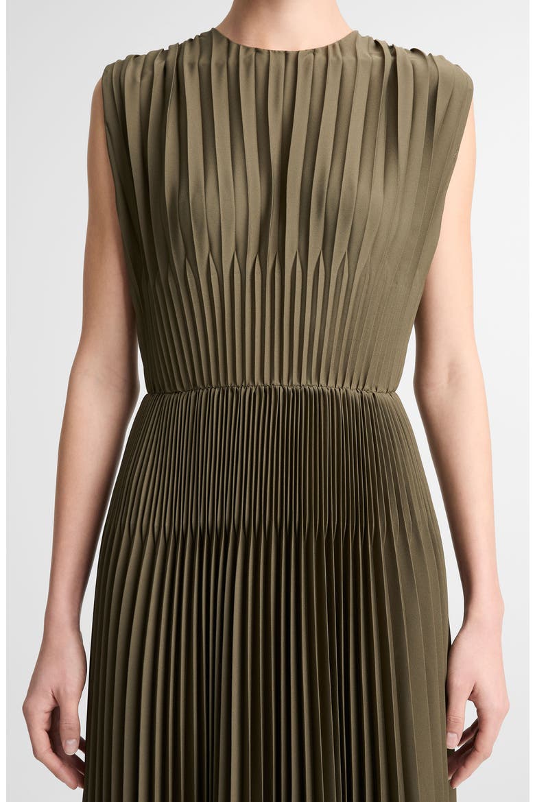 Chevron Pleated Sleeveless Midi Dress, Alternate, color, SEA VINE