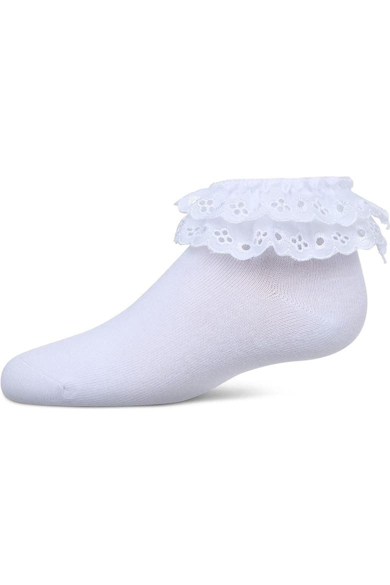 Dual Layer Eyelet Lace Anklet Sock, Main, color, White