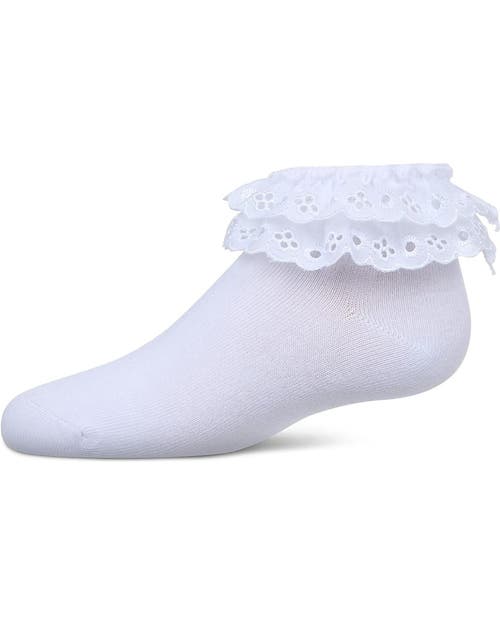 Memoi Dual Layer Eyelet Lace Anklet Sock In White