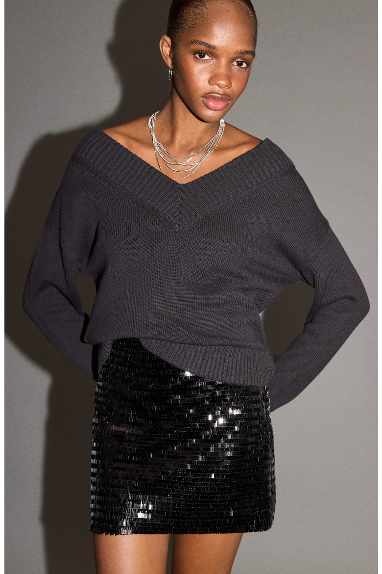 Sequin Skirt, Alternate, color, BLACK