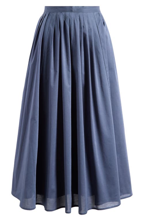 Shop Wayf Amelie Pleated Cotton Midi Skirt In Stone Blue