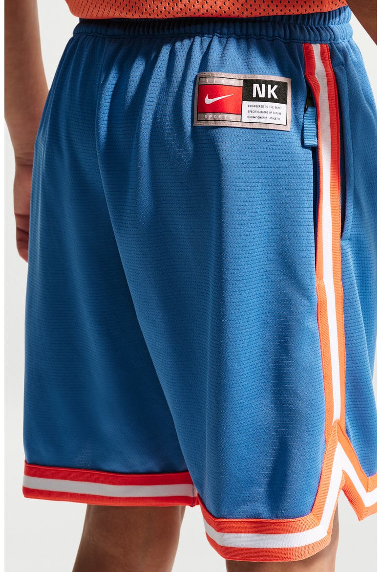 Kids' DNA Dri-FIT Mesh Basketball Shorts, Alternate, color, 402 STAR BLUE/TURF ORANGE