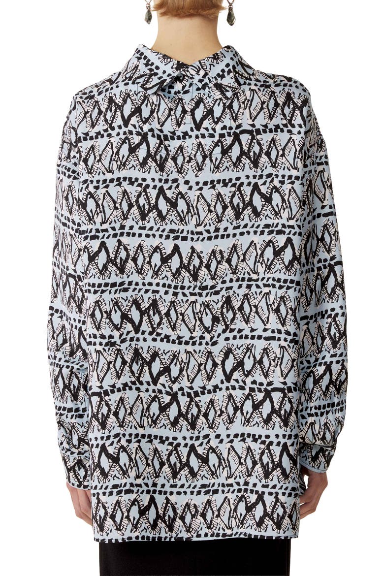High-Neck Printed Silk Top, Alternate, color, Blue