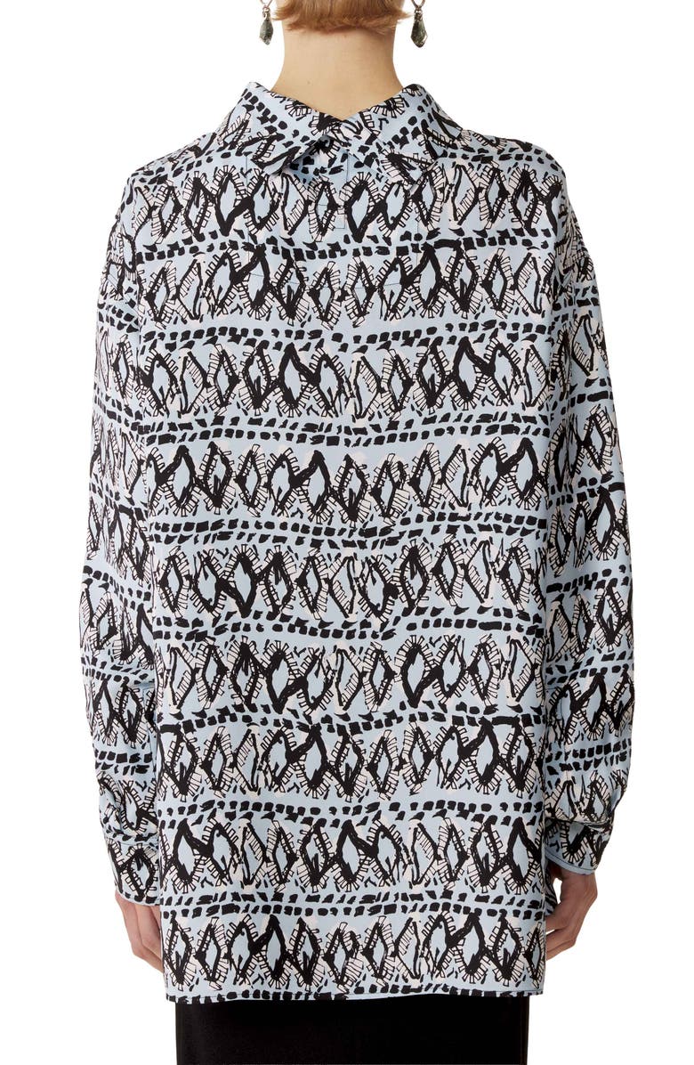 Lanvin High-Neck Printed Silk Top, Alternate, color, Sky Blue/Black
