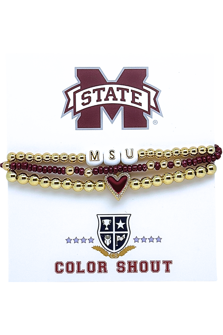 Mississippi State Love My College Bracelet Stack, Main, color, Yellow Gold