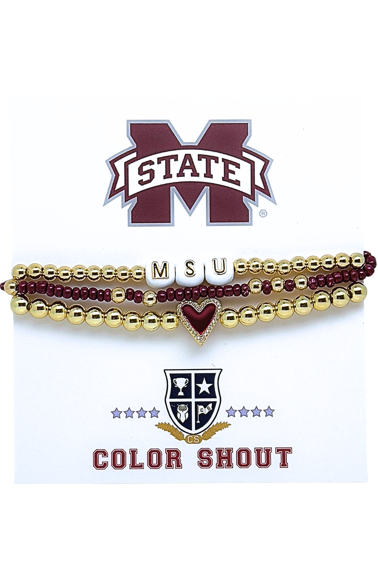 Color Shout Mississippi State Love My College Bracelet Stack, Main, color, Yellow Gold