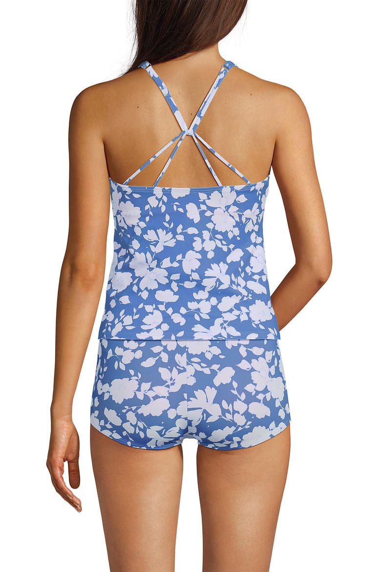 Tugless High Neck Strappy Back Tankini Swimsuit Top, Alternate, color, Lake Blue Blossom Floral