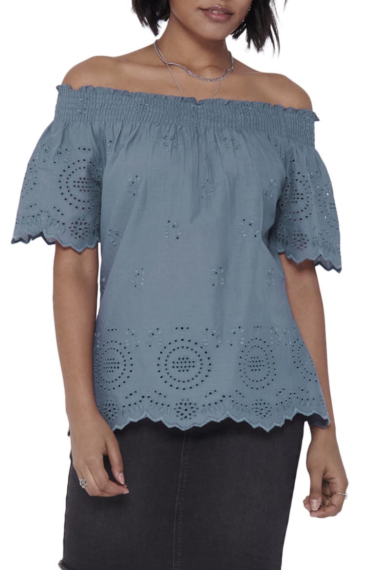 Shery Eyelet Off the Shoulder Top, Main, color, CHINA BLUE