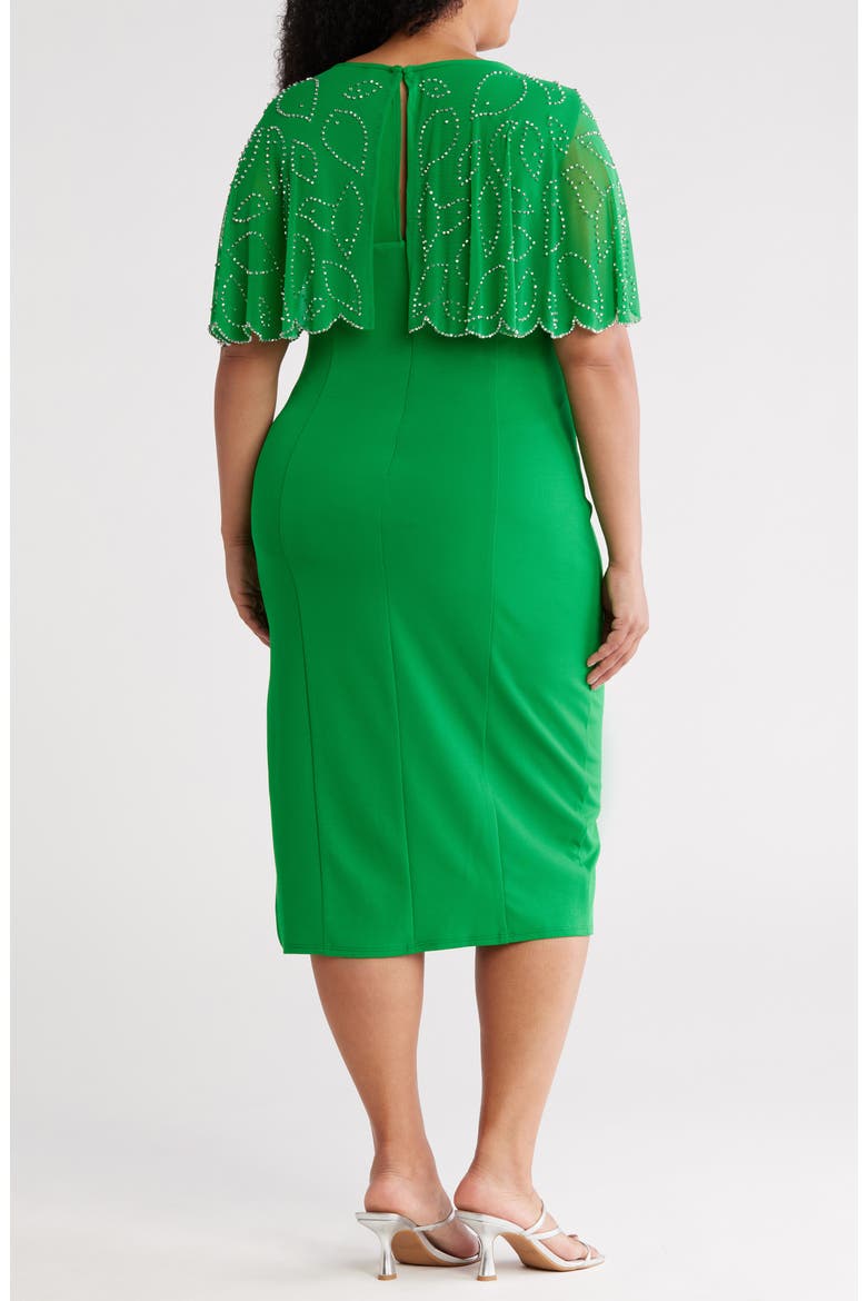 Crystal Embellished Capelet Sheath Dress, Alternate, color, KELLY GREEN
