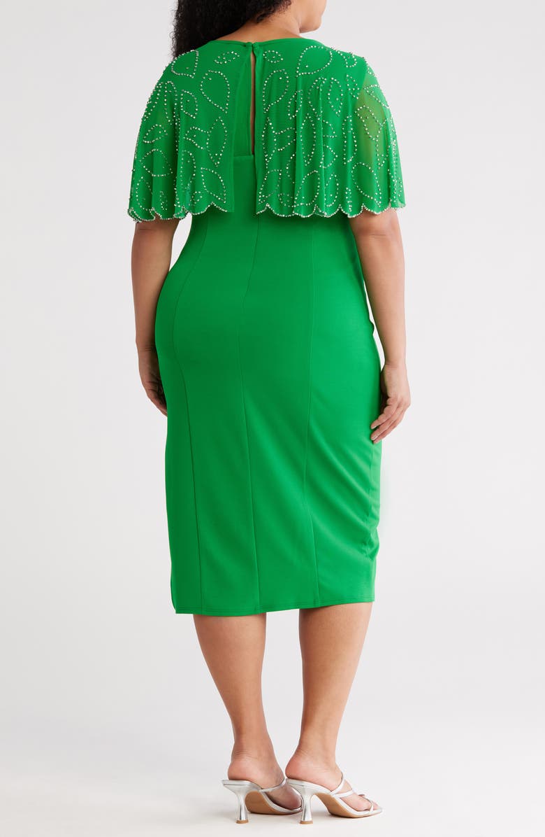 Marina Crystal Embellished Capelet Sheath Dress, Alternate, color, Kelly Green