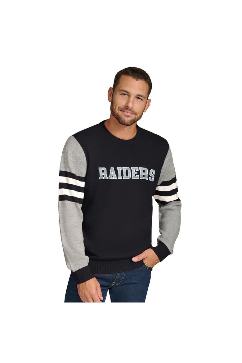 Men's Tommy Hilfiger Black/Heather Gray Las Vegas Raiders Acrylic Crewneck Pullover Sweatshirt, Alternate, color, Black