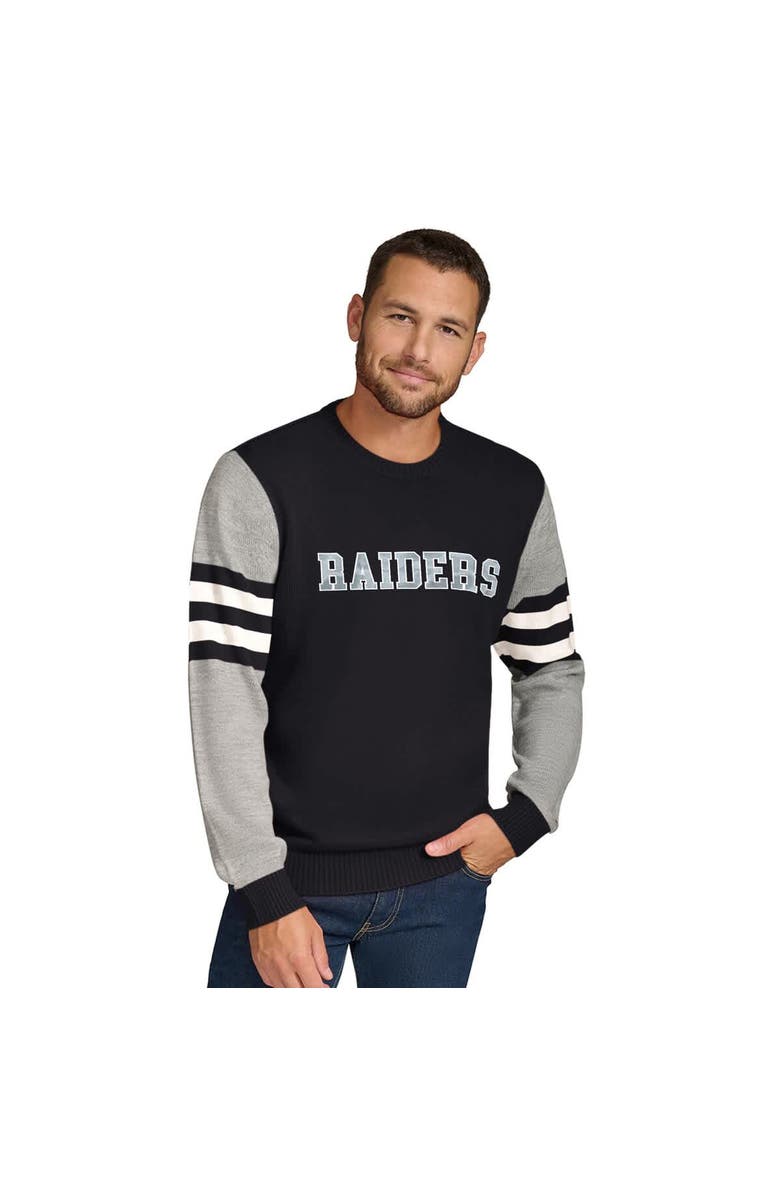 Tommy Hilfiger Men's Tommy Hilfiger Black/Heather Gray Las Vegas Raiders Acrylic Crewneck Pullover Sweatshirt, Alternate, color, Black