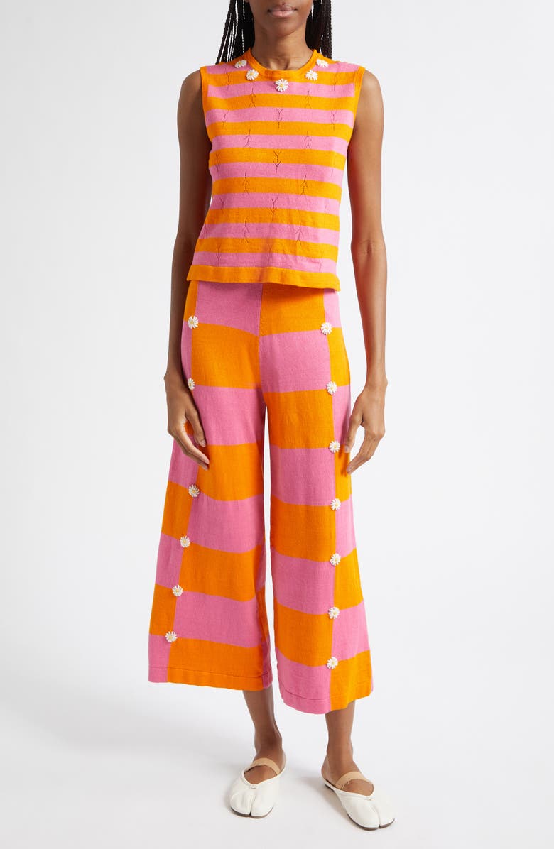 YanYan Daisy Stripe Sleeveless Linen Blend Sweater, Alternate, color, Candy/ Orange