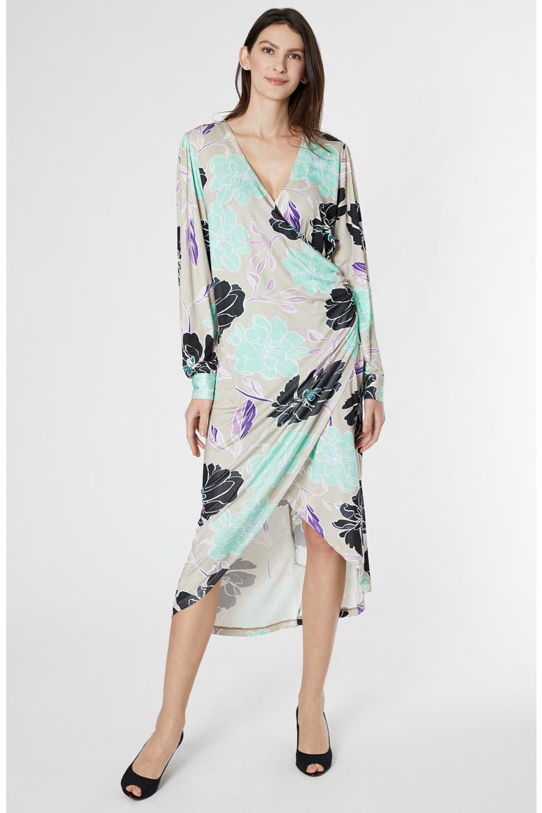 Selina Long Sleeve Maternity/Nursing Dress, Alternate, color, GREY BLOOM PRINT