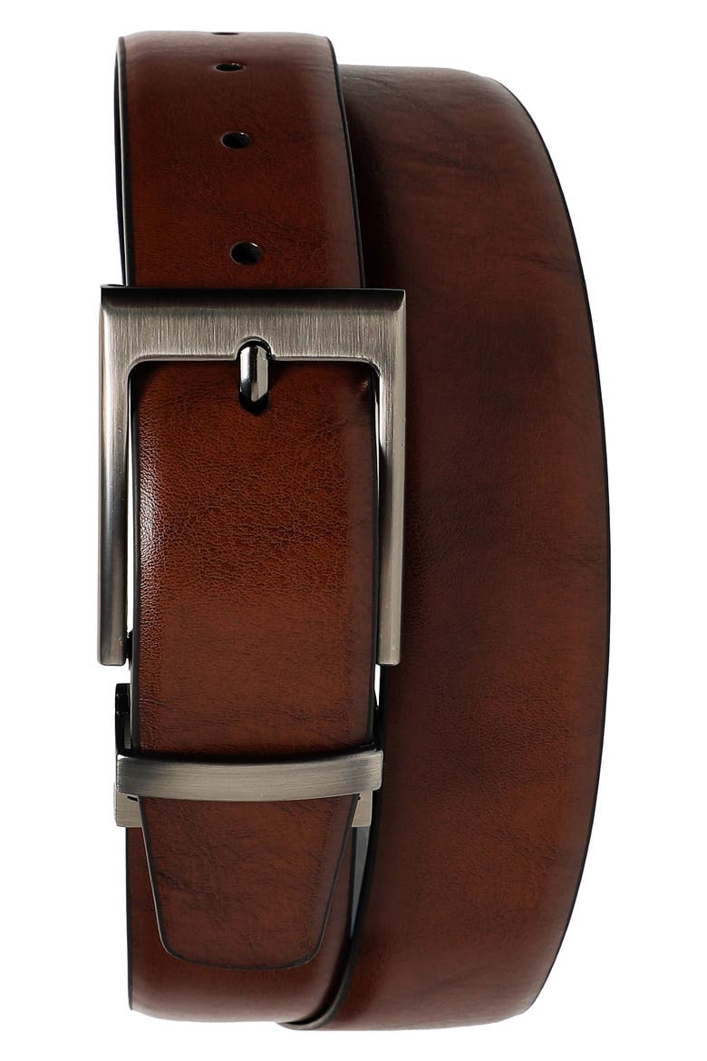 Burnished Reversible Leather Belt, Main, color, BROWN TO BLACK