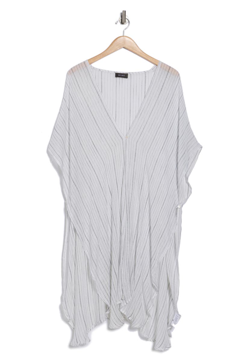 BCBG Stripe Curved Hem Poncho, Alternate, color, White Black
