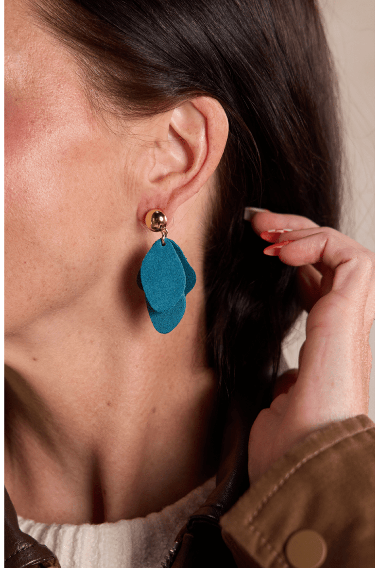 Weston Leather Earrings, Alternate, color, Peacock Suede /Silver