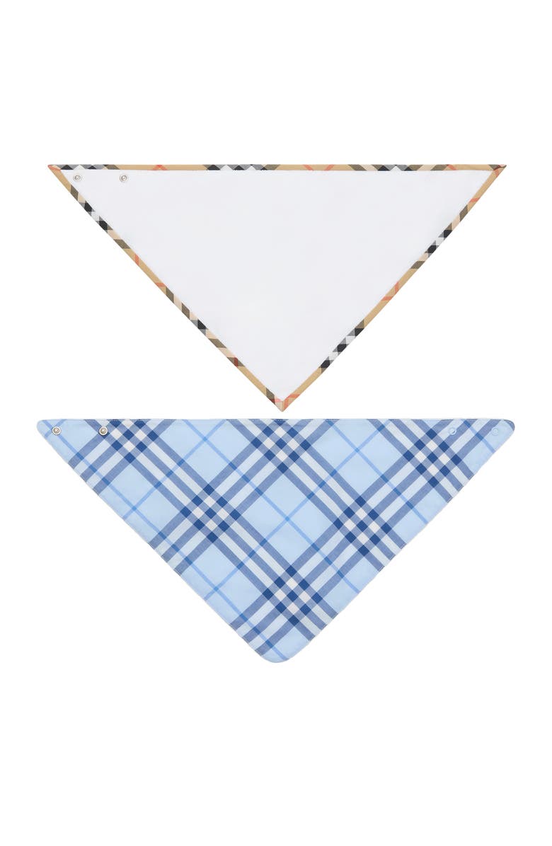 Burberry Check Cotton Two-piece Bib Set, Main, color, Ice Blue