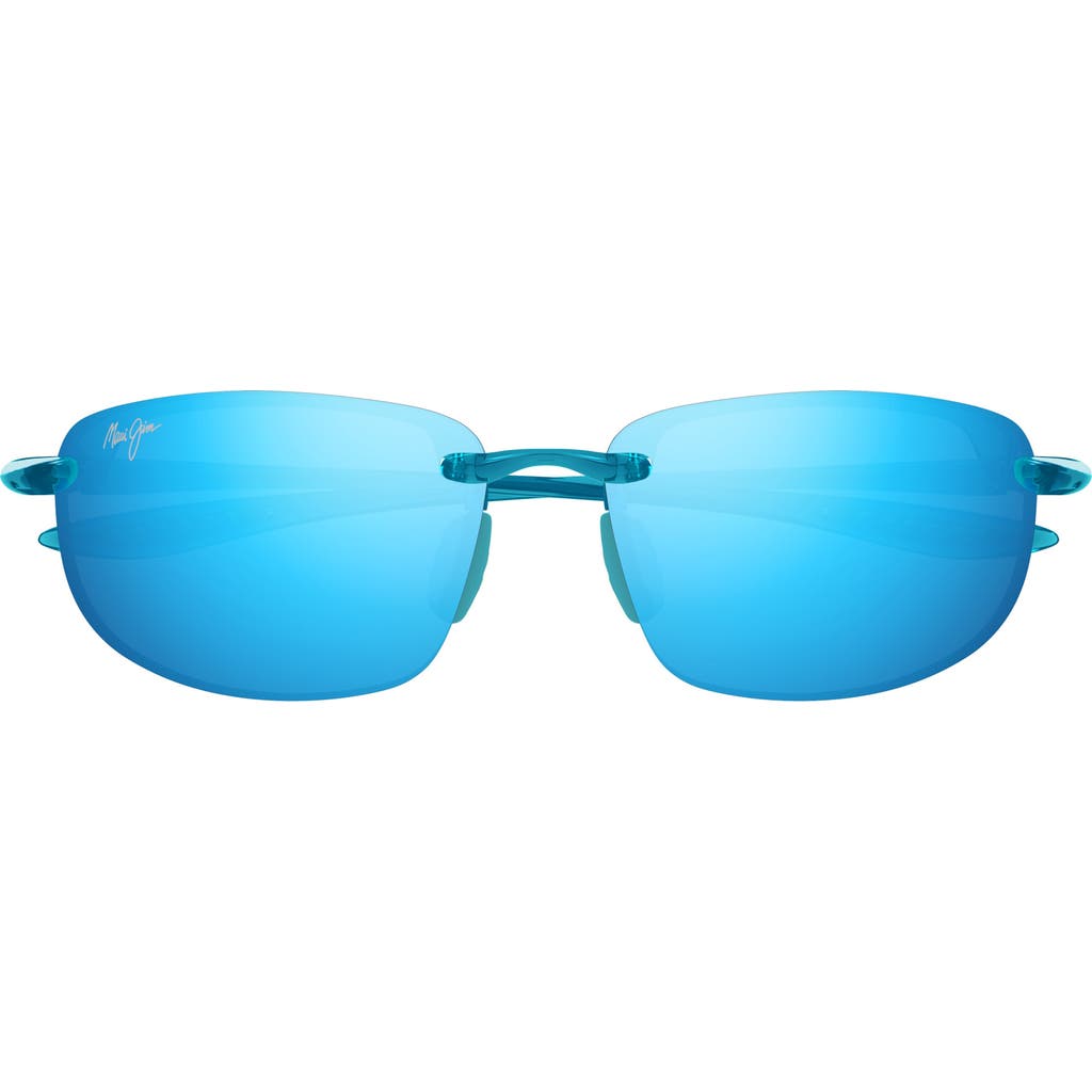 Maui Jim Ho'okipa 64mm Oversize Polarizedplus2® Rectangular Sunglasses In Shiny Transparent Blue