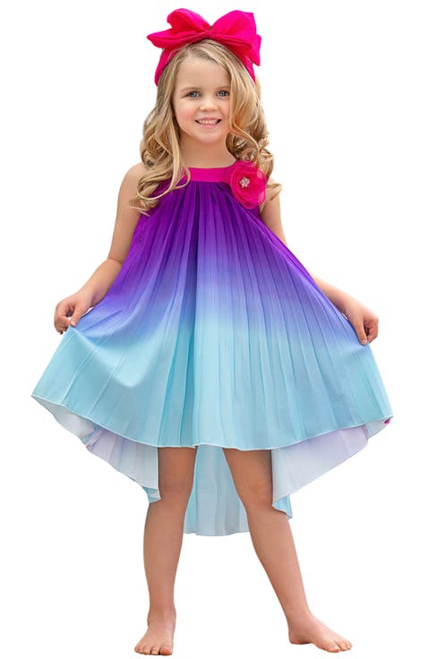 Girls Ocean Sunset Ombre Pleated Hi-Lo Dress (Toddler, Little Kid & Big Kid)
