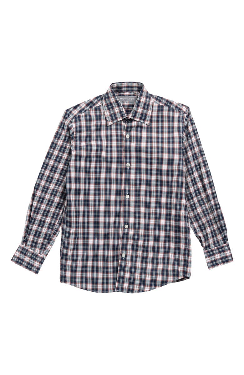 Michael Kors Collection Kids' Plaid Long Sleeve Button-Up Shirt, Main, color, Navy/ Burgundy