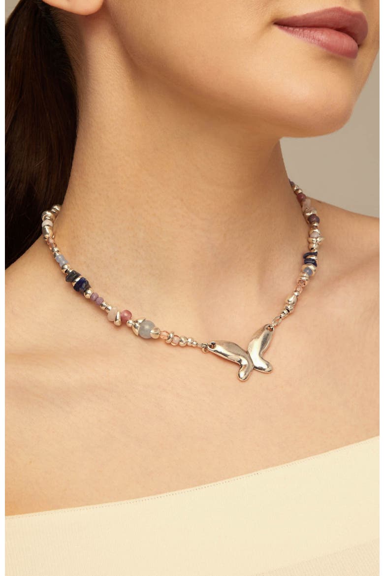 Crystal Beaded Butterfly Necklace, Alternate, color, Silver