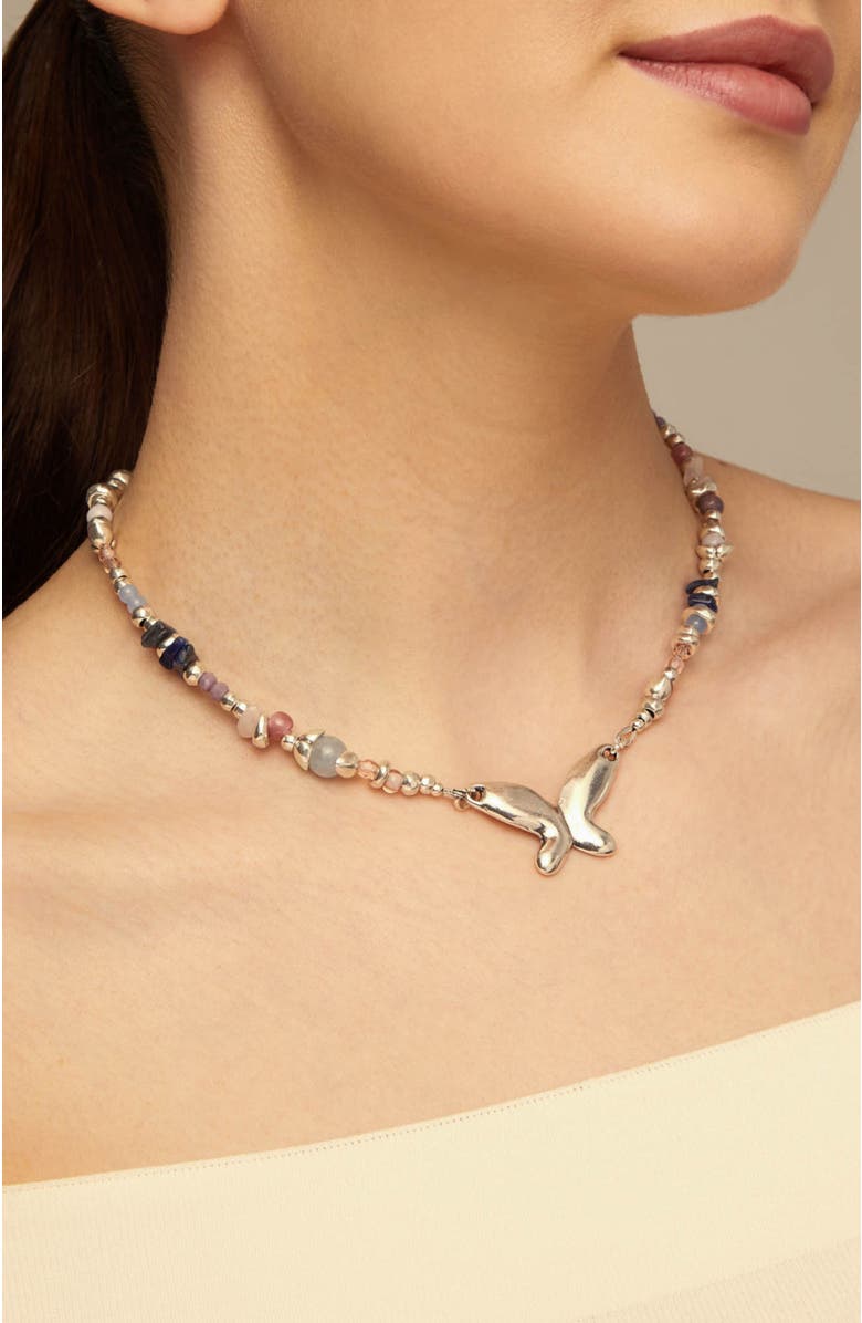 UNODE50 Crystal Beaded Butterfly Necklace, Alternate, color, Silver
