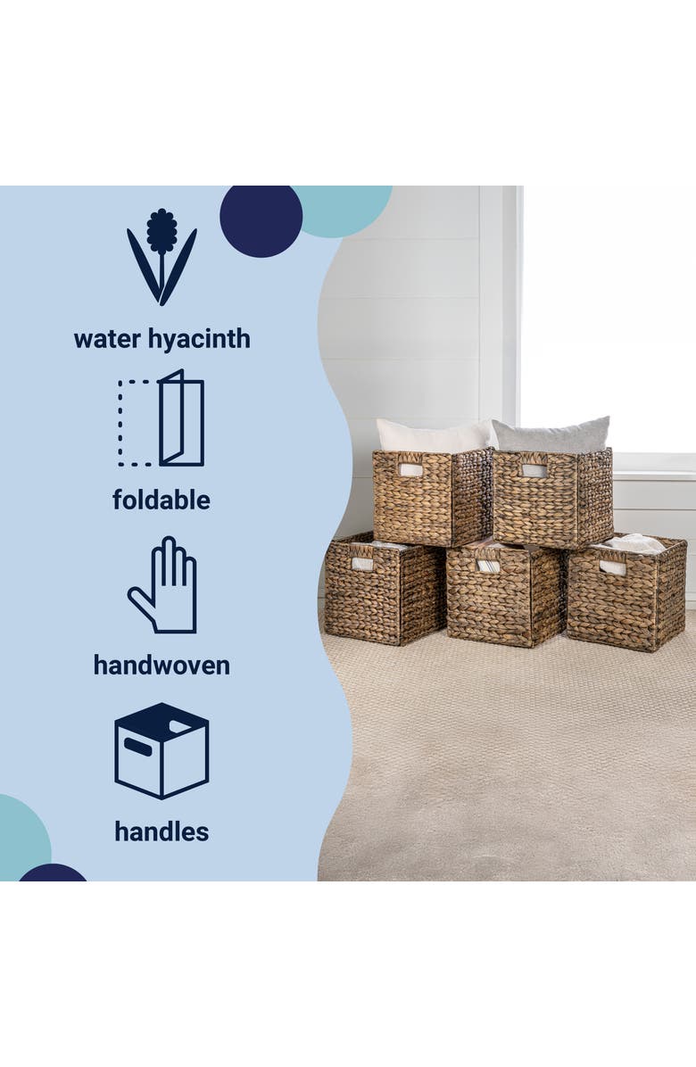 HAPPIMESS Bryce Classic Farmhouse Handwoven Hyacinth Collapsible Storage Cube Baskets with Handles,, Alternate, color, Woody