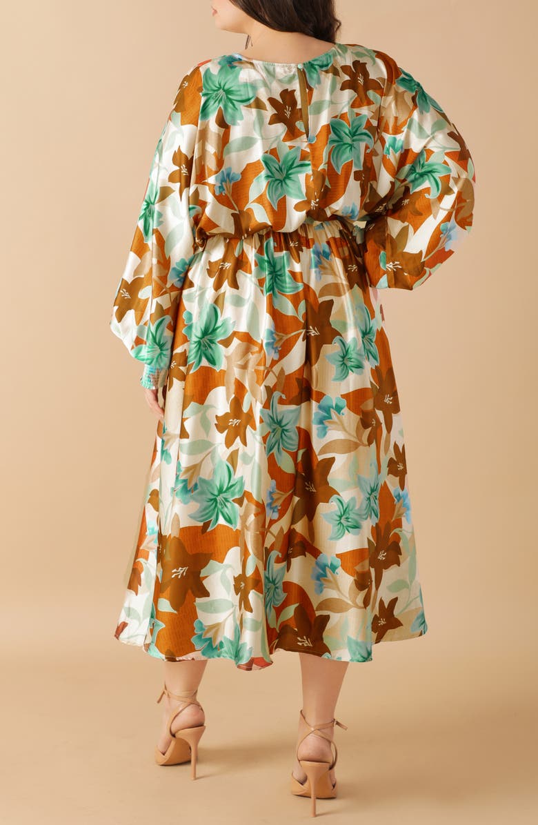 FLYING TOMATO Print Woven Midi Dress, Alternate, color, Rust Teal