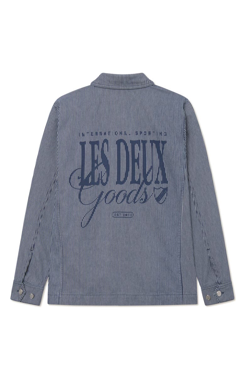 Les Deux Steven Stripe Cotton Graphic Overshirt, Alternate, color, Navy/Ivory