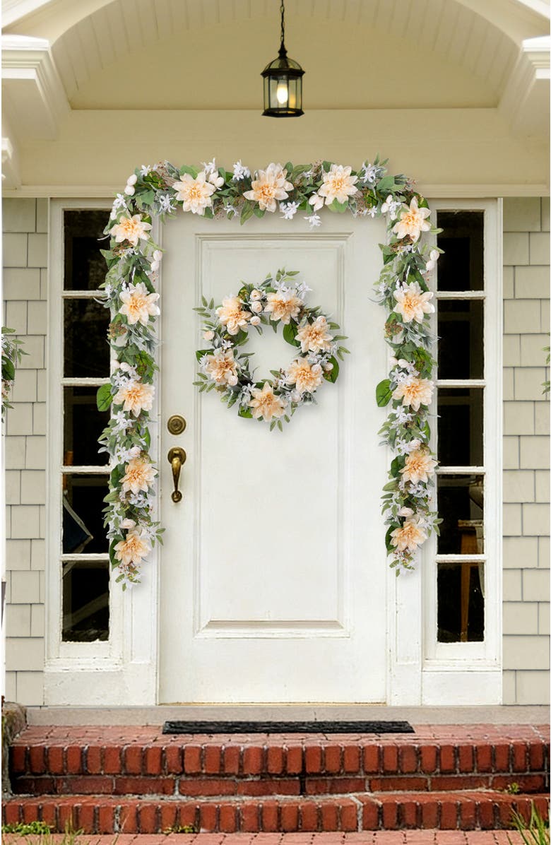 Glitzhome 28"H Peach Dahlia Artificial Floral Teardrop, Alternate, color, Beige