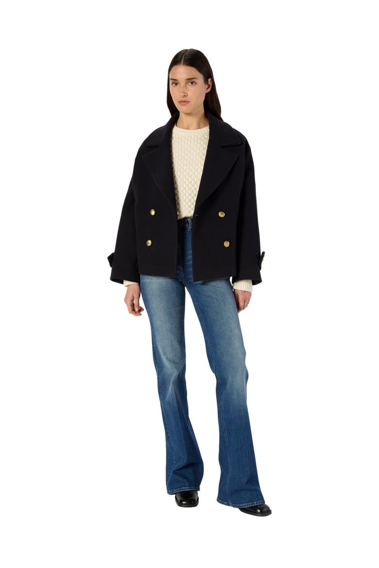Mouna Double Breasted Cropped Peacoat, Alternate, color, Navy Blue