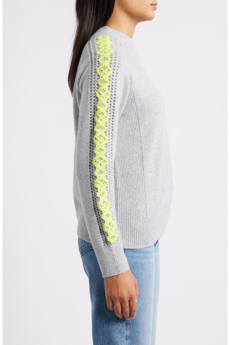 Embroidered Sleeve Mock Neck Sweater, Alternate, color, HEATHER GREY