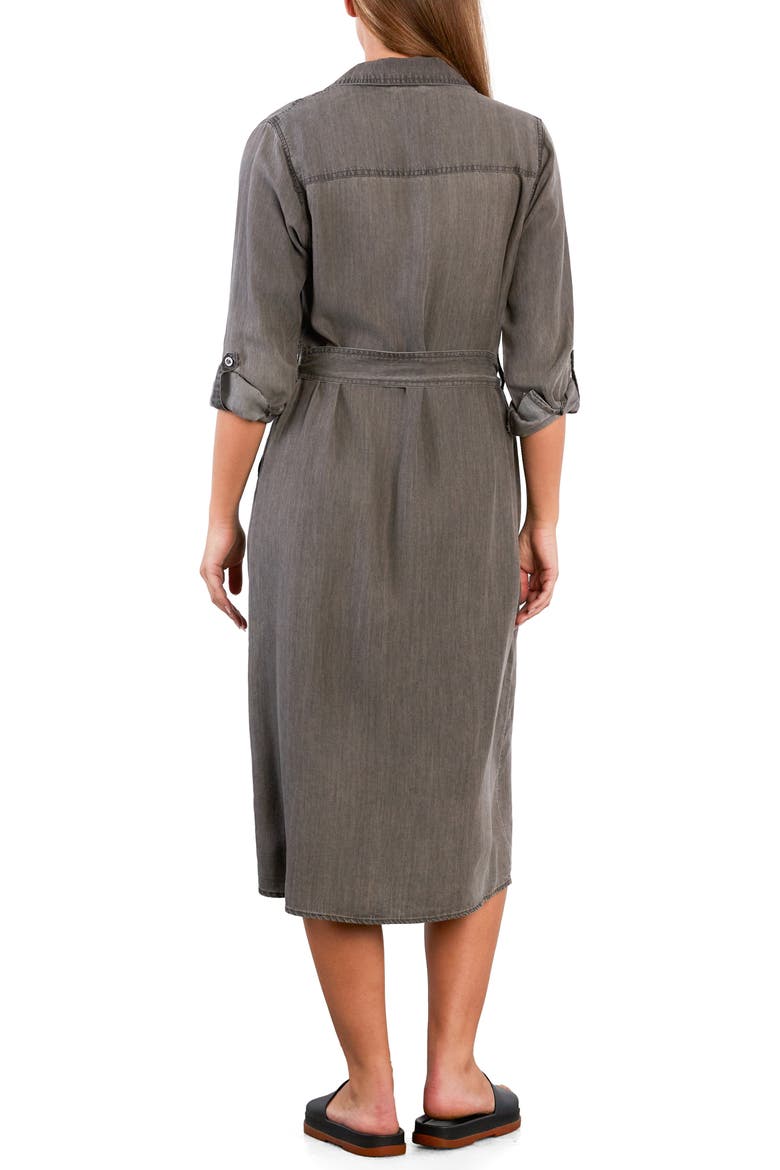 Soft Denim Belted Midi Shirtdress, Alternate, color, GREY PUFF