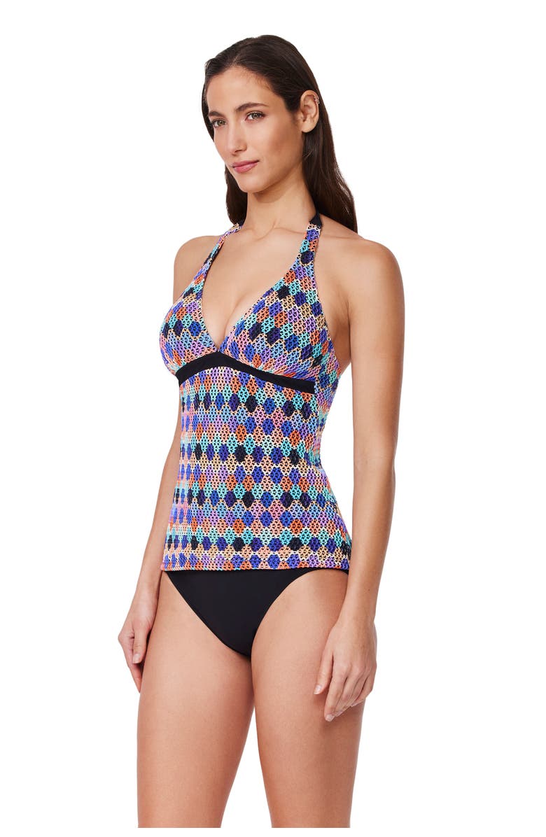 Profile by Gottex Retro Riviera Halter Netted Crochet Tankini Top, Alternate, color, Multi