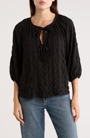 Renee C Tie Keyhole Puff Sleeve Top