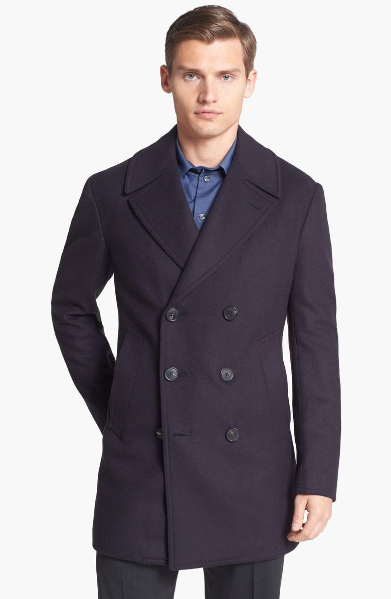 Emporio Armani Armani Collezioni Wool Blend Peacoat, Main, color,