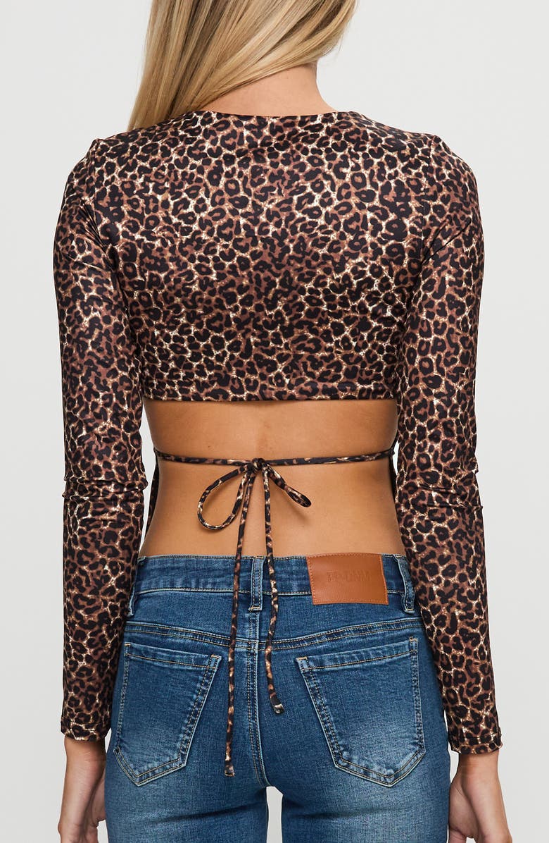 Princess Polly Uzo Long Sleeve Tie Back Leopard Top, Alternate, color,