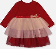 Deux par Deux Bi-Material Bow Waist Glittering Skirt Dress