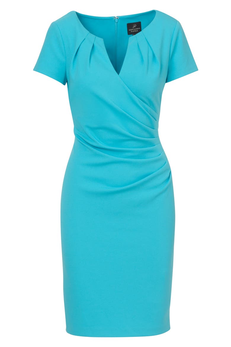 Ruched Knit Crepe Sheath Dress, Alternate, color, AZURE BLUE