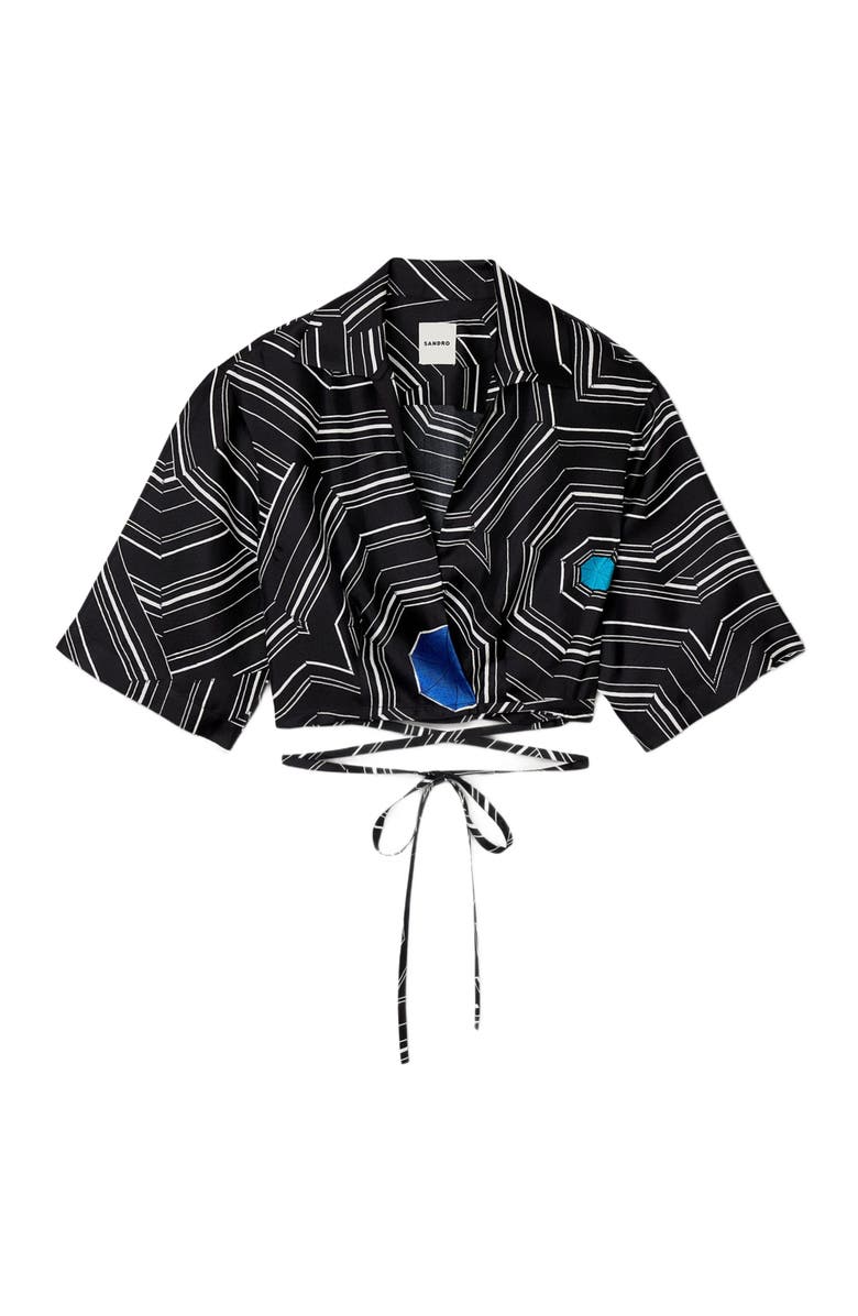 SANDRO Spiral-motif silk shirt, Alternate, color, Black