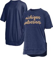 PRESSBOX Women's Pressbox Navy Michigan Wolverines Poncho T-Shirt