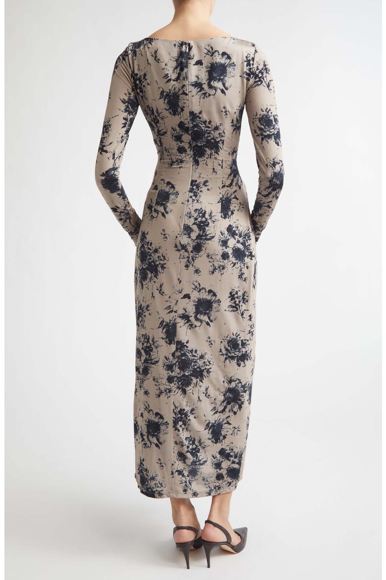 Floral Printed Draped Jersey Midi Dress, Alternate, color, CLAY