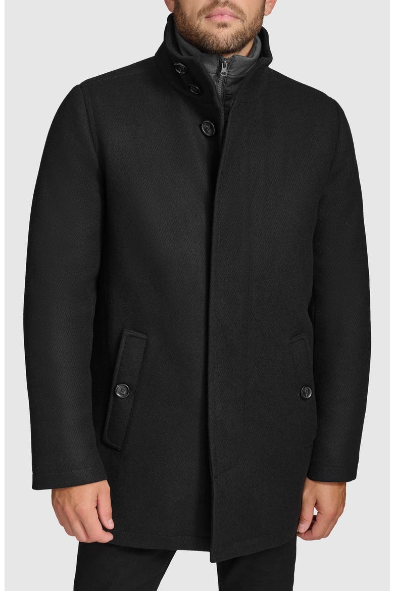 Wool Blend Twill Car Coat, Main, color, BLACK